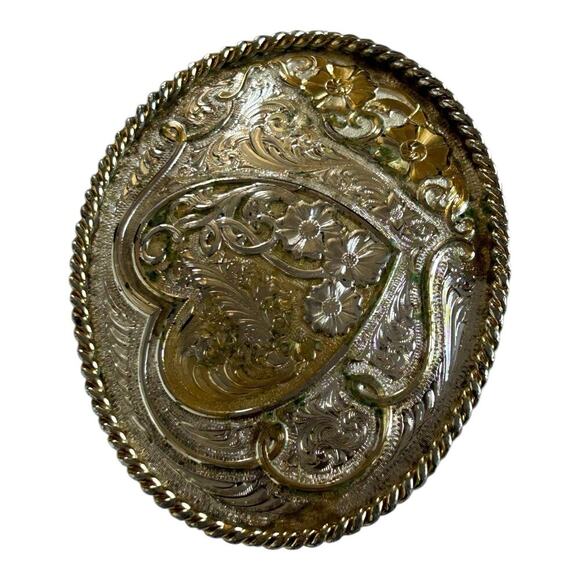 Vintage Montana Silversmiths Floral Heart Flowers Belt Buckle Girls Teen Cowgirl main image 13